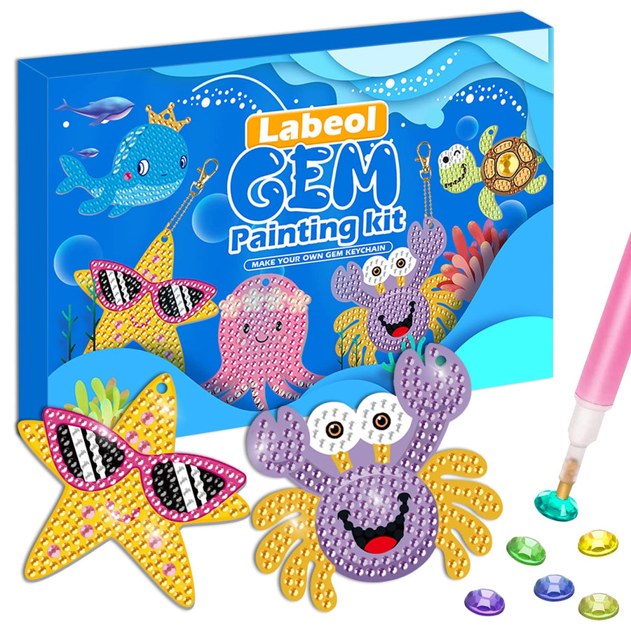 Arts and Crafts for Kids Ages 8-12 - Creat Your Own GEM Keychains-5D Diamond Art by Numbers GEM Art Kits for Kids Girls Toddler Crafts Age 6-7 6-8 10-12 (Ocean)