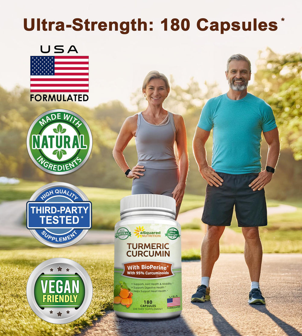 Turmeric Curcumin 1300mg with BioPerine Black Pepper Extract - 180 Capsules - with 95% Curcuminoids, 100% Natural Tumeric Root Powder Supplements, Pure & Joint Stiffness Pills