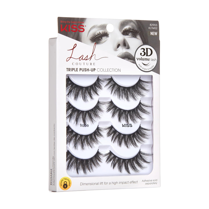 Lash Couture Triple Push-Up False Eyelashes, &#39;Robe&#39;, 12 mm, Includes 4 Pairs Of Lashes, Contact Lens Friendly, Easy to Apply, Reusable Strip Lashes