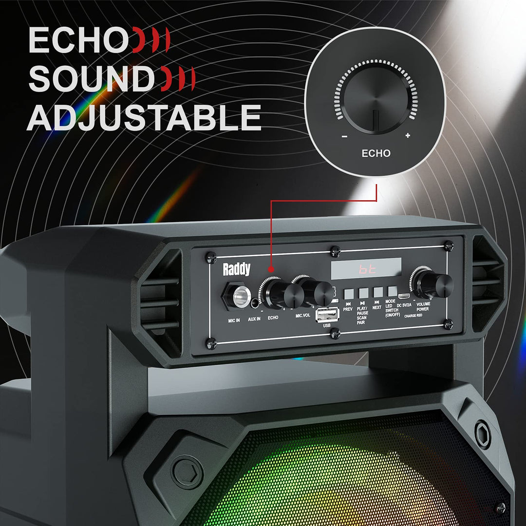 Raddy RS68 Portable Karaoke Machine with Low Noise Wireless Microphone, PA System Rechargeable Bluetooth Speaker with LED Lights for Christmas Birthday Gift Home Party, Supports TF Card/USB/AUX