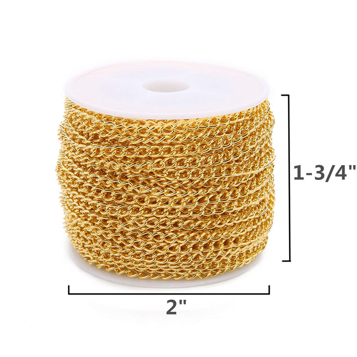 60 Feets /20 Yards Metal Gold Link Chains, Iron Bulk Curb Chain for DIY Craft Jewelry Chain Making, 2 Rolls x 10 Yards (Gold)