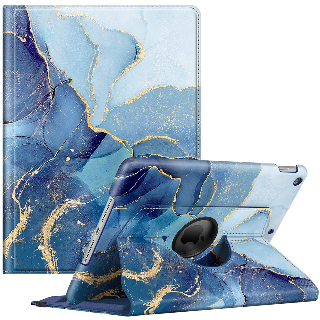 Rotating Case for iPad 9th Generation (2021) / 8th Generation (2020) / 7th Gen (2019) 10.2 Inch - 360 Degree Rotating Stand Cover with Pencil Holder, Auto Wake Sleep, Ocean Marble