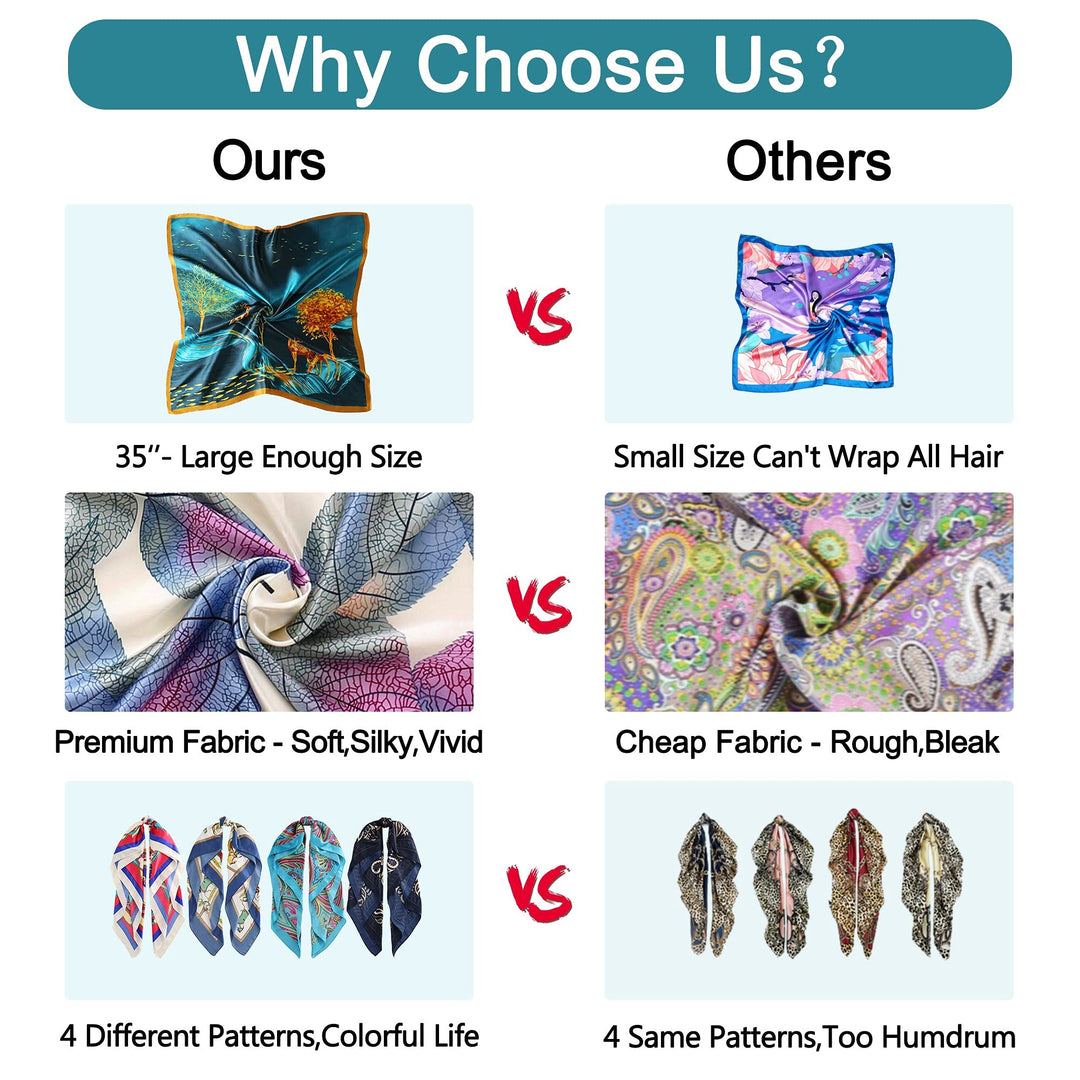 35 Silk Like Head Scarf, 4Pcs Womens Lightweight Satin Hair Scarf for Sleeping at Night.(4 Pack-B)