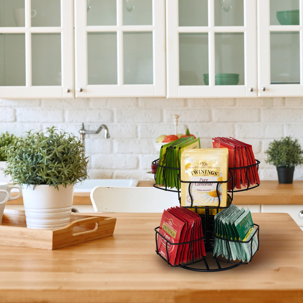 Tea Bag Storage and Organizer, Tea Bag Holder Black Powder Coated Stainless Steel for Tea and Coffee Box. Organize 60 Tea Bags- Tea Holder for Tea Bags 6 Compartments with 10 Bags in Each.