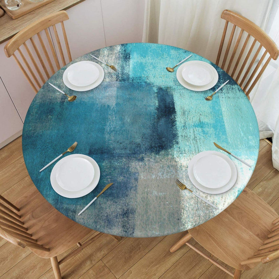 FATTTYCY Round Table Cloth Teal and Grey Abstract Art P