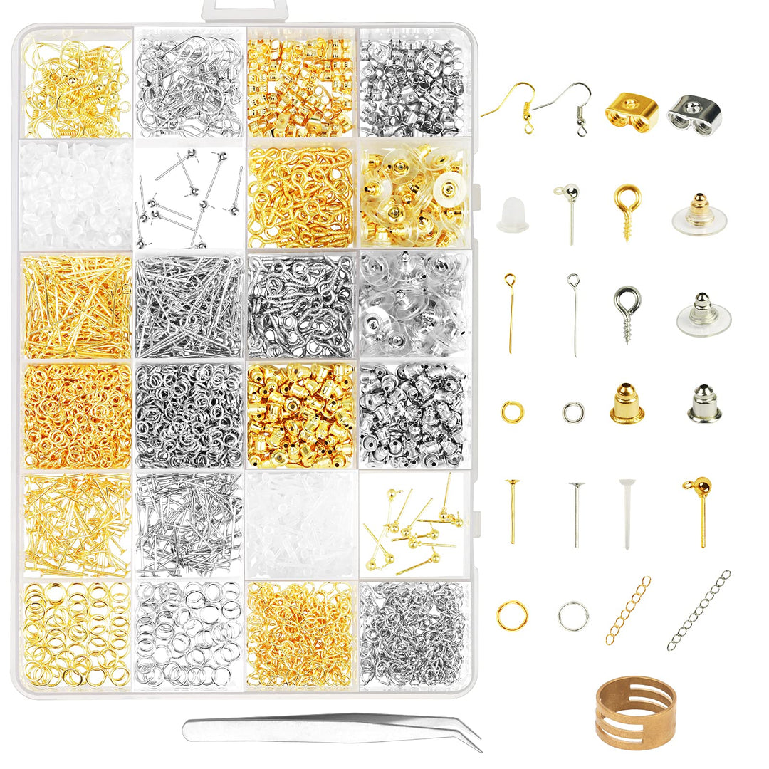 Earring Making Supplies, 2410pcs Jewelry Making Kits in Earring Backs Earring Hooks Earring Posts for DIY Beginners Adults Crafters