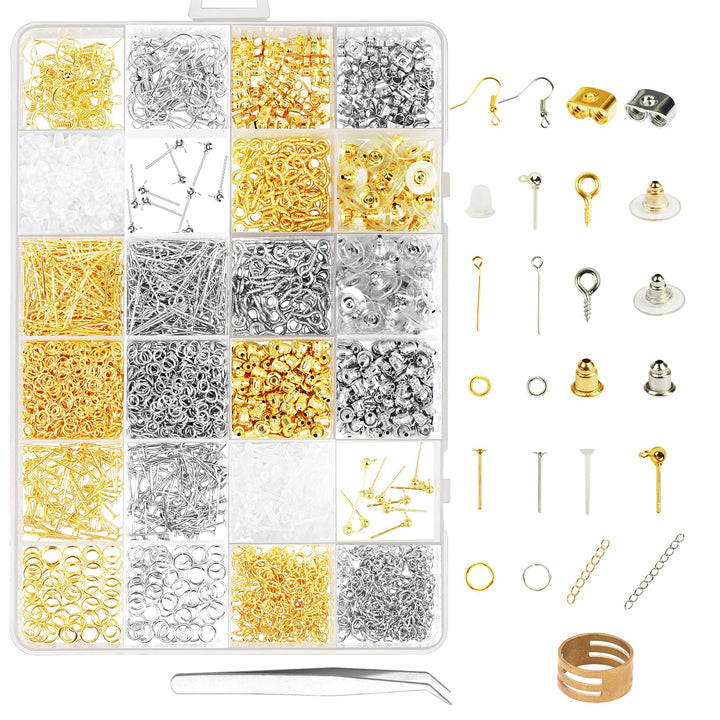 Earring Making Supplies, 2410pcs Jewelry Making Kits in Earring Backs Earring Hooks Earring Posts for DIY Beginners Adults Crafters