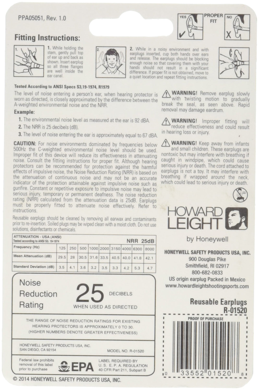 Howard Leight by Honeywell SmartFit Corded Reusable Shooting Earplugs, 2-Pairs (R-01520), Orange With Blue