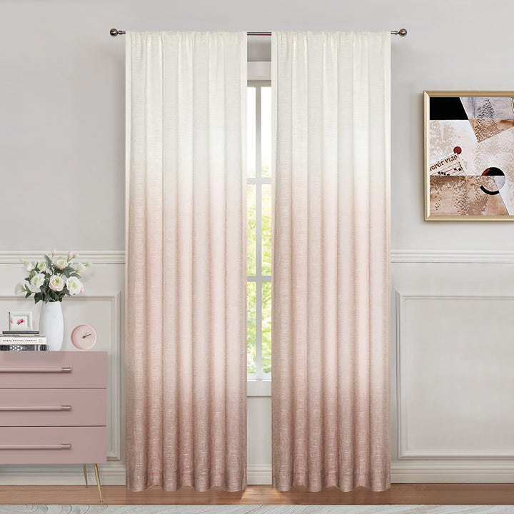 Vision Home Ombre Semi Sheer Curtains Linen Textured Gr