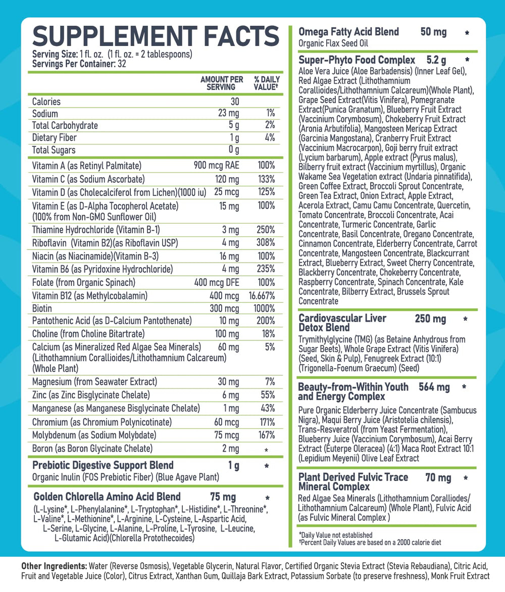 Liquid Whole Food Multivitamin for Men & Women with Over 100 Ingredients - Superfoods, Omegas, Organic Extracts - 100% Vegan - 32 oz