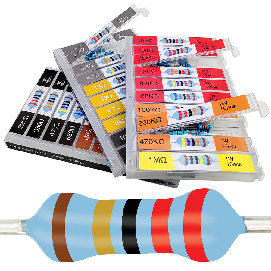 1W 30 Values 300pcs Individual Compartment 1 Ohm-1M Ohm with 1% Metal Film Resistor Assortment Kit and Electrical Industrial Assorted Set K Ohm Pack for Led Lights