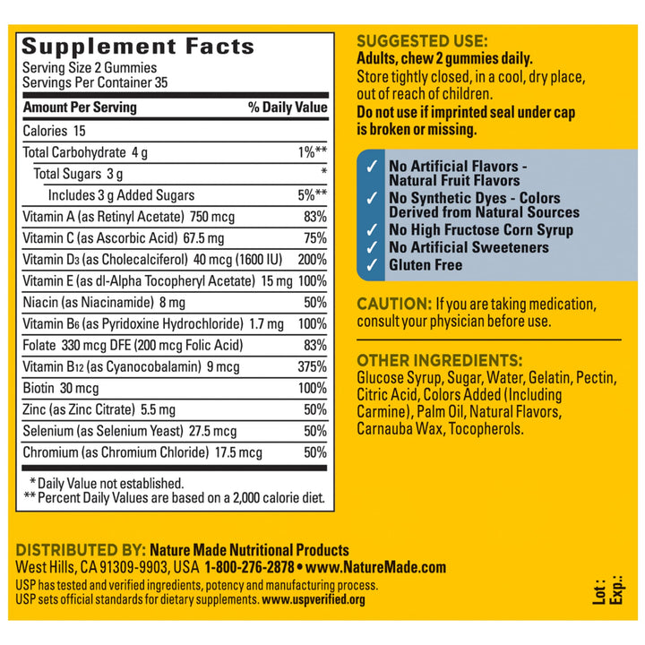 Nature Made Multi for Him, Multivitamin for Men for Energy Metabolism Support, Mens Multivitamins, 70 Gummy Vitamins and Minerals, 35 Day Supply