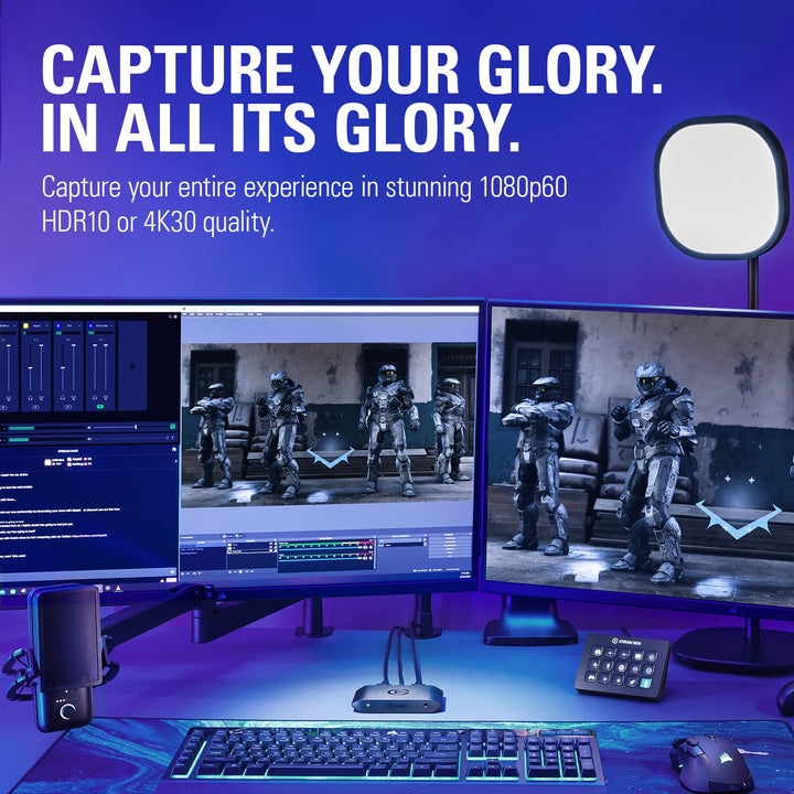 Elgato HD60 X - Stream and Record in 1080p60 HDR10 or 4K30 with Ultra-low Latency on PS5/Pro, PS4/Pro, Xbox Series X/S, Xbox One X/S, in OBS and More, Works with PC and Mac
