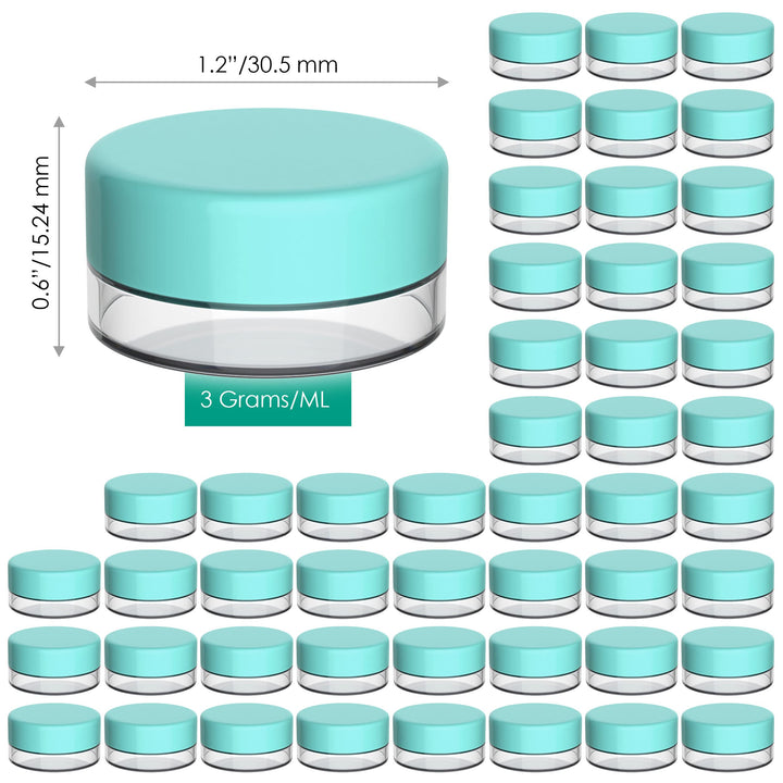Houseables 3 Gram Jar, 3 ML, Blue, 50 Pk, BPA Free, Cos
