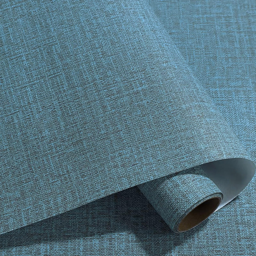 32.8ft Textured Fabric Teal Wallpaper Faux Grasscloth Blue Peel and Stick Wallpaper Self-Adhesive Wallpaper Linen Removable Wallpaper Cabinets Counter Top Liners