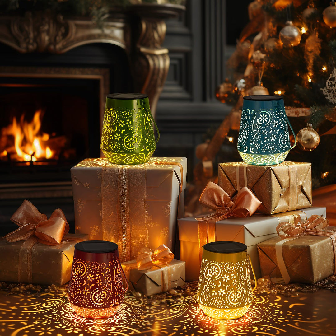4 Pack Solar Lanterns Outdoor Waterproof - OxyLED Solar Lanterns Lights Outdoor Garden Decor, 4 Colors LED Hanging Solar Powered Lantern with Handle for Outside Patio Yard Table Fence, Gardening Gift