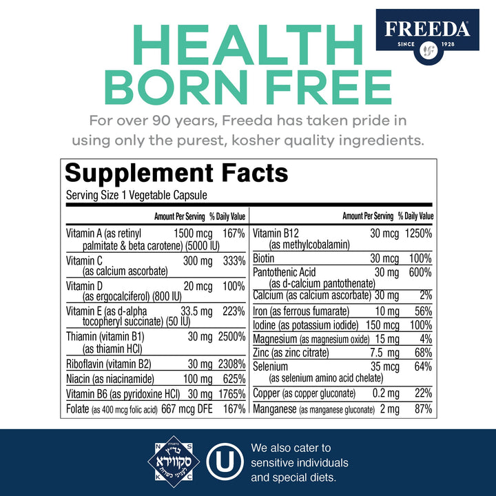 FREEDA Multivitamin – Quintabs-M with Iron – Kosher Mul