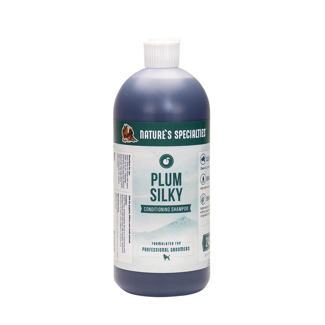 Nature&#39;s Specialties Plum Silky Ultra Concentrated Dog Shampoo Conditioner, Makes up to 6 Gallons, Natural Choice for Professional Pet Groomers, Silk Proteins, Made in USA, 32 oz