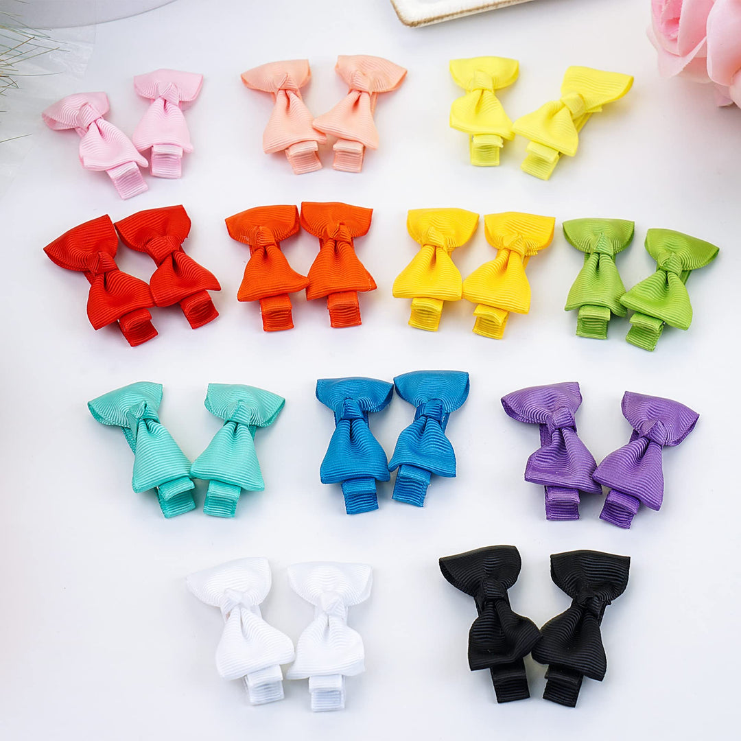 50 Pieces 25 Colors in Pairs Baby Girls Fully Lined Hair Pins Tiny 2 Hair Bows Alligator Clips for Girls Infants Toddlers