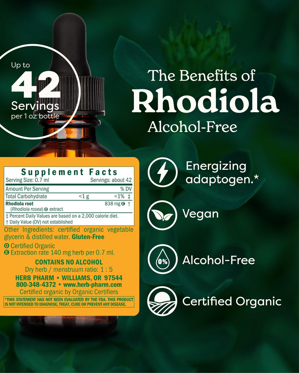 Herb Pharm Certified Organic Rhodiola Root Extract for 