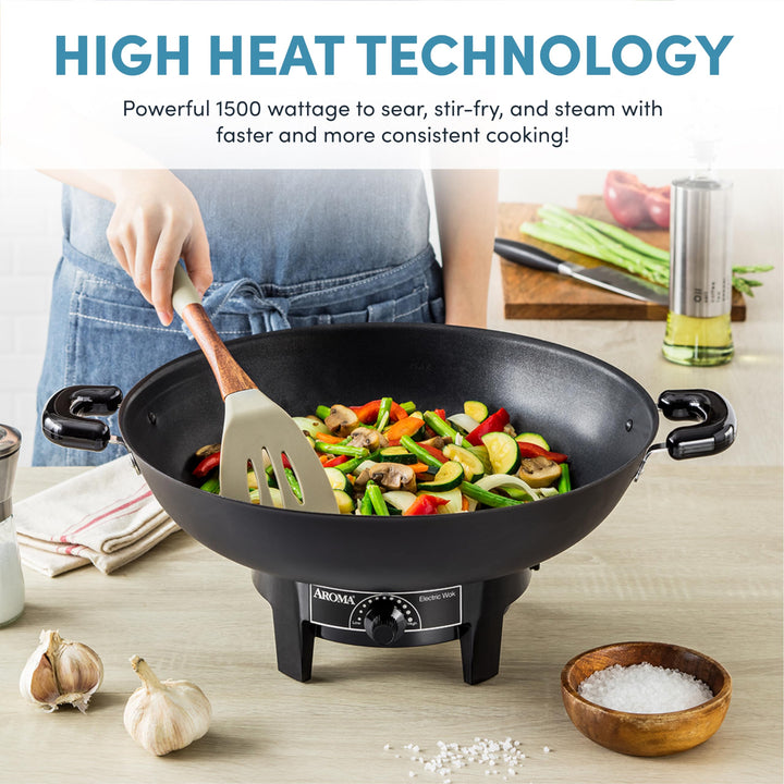 Aroma Housewares AEW-305 Electric Wok Easy Clean Nonstick, Dishwasher Safe, 7Qt, Black