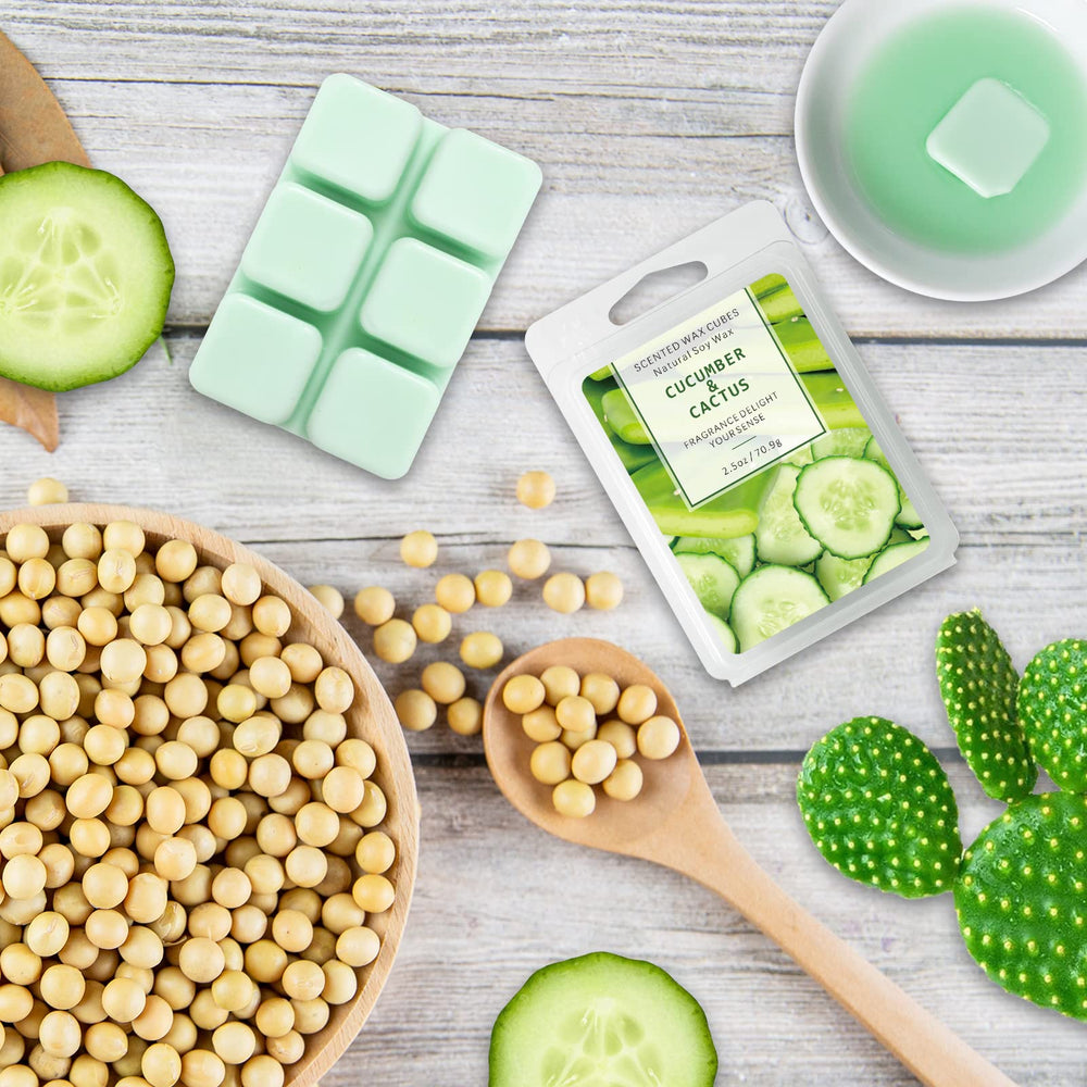 Wax Melts Wax Cubes, Scented Wax Melts Candle Warmer Wax Melts, Natural Soy Wax Melts Wax Cubes for Wax Warmer Set, Cucumber & Cactus Scent Wax Cubes (2.5oz/70.9g*2)