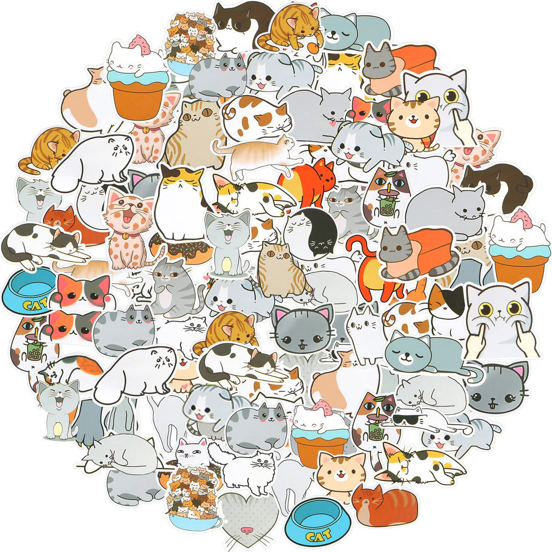 100 Pieces Cute Cat Laptop Stickers Waterproof Vinyl Kawaii Decals for Water Bottles Cartoon Cat Stickers for Decoration Laptop Luggage Skateboard Car Bike Phone Case
