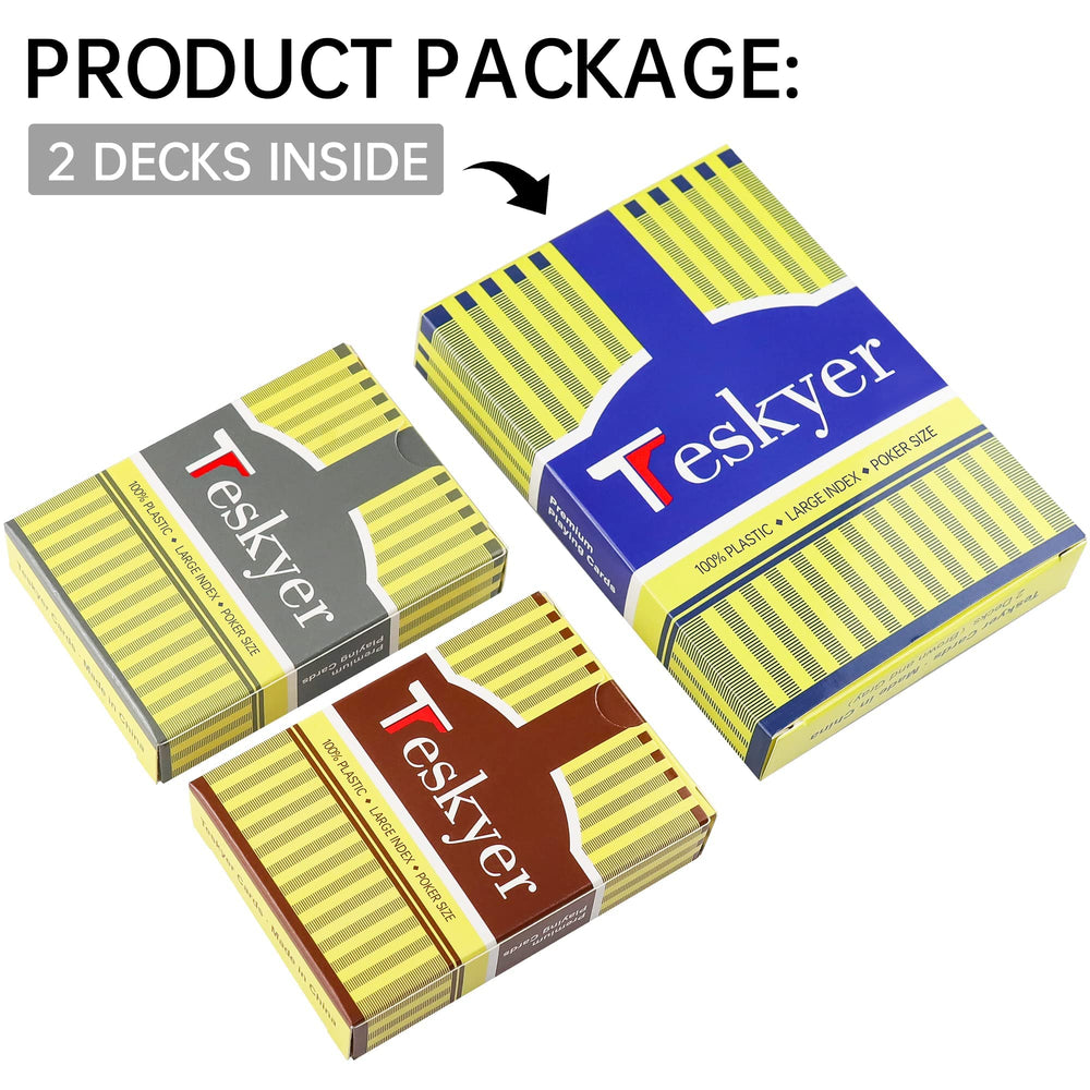 2 Pack Plastic Playing Cards, Large Print Index, 100% Waterproof Poker Cards, 2 Decks of Cards, Black & Orange