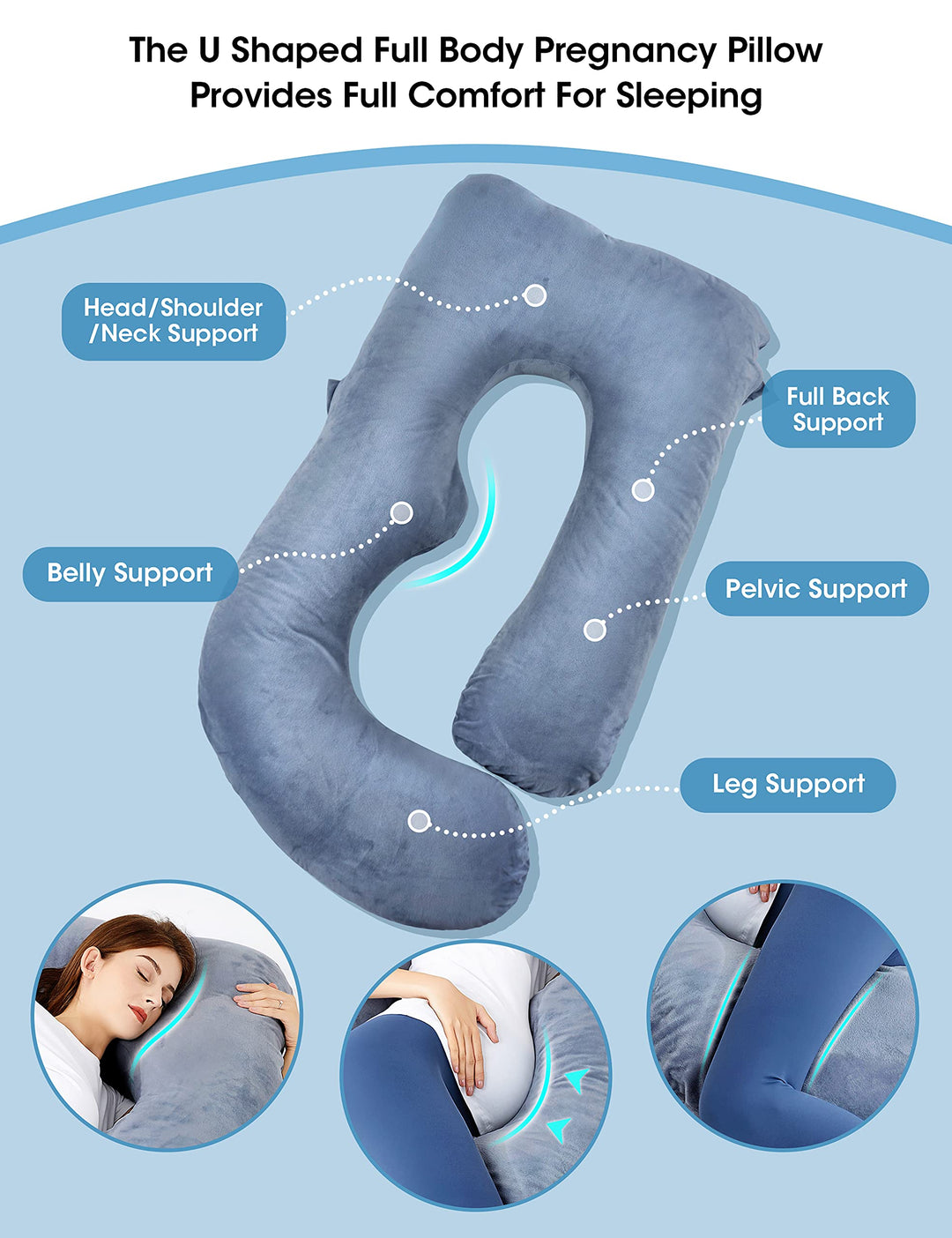 OTTOLIVES Pregnancy Pillows, U Shaped Full Body Pregnancy Pillows for Sleeping, 57 Inch Maternity Pillow with Removable Cover - Support for Head, Back, Belly, HIPS, Legs for Pregnant Women, Grey