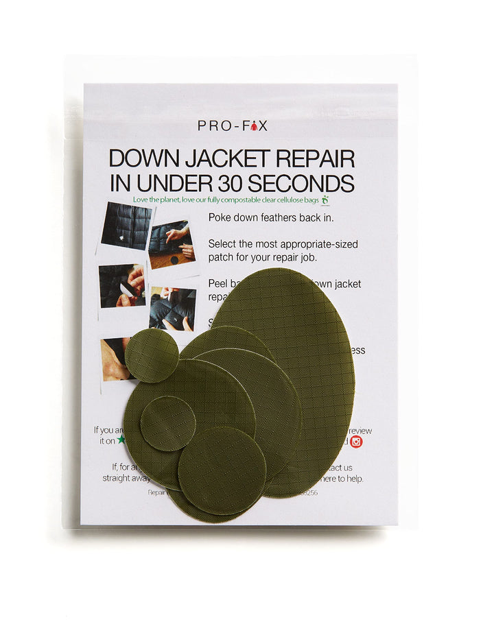 Pro-Fix Down Jacket Repair Patches Easy to Use, Pre-Cut, Self-Adhesive, Waterproof, Tear-Resistant Rip-Stop Nylon Fabric Patches for Jackets, Down Jacket Patches - Green Patches (Olive Green)