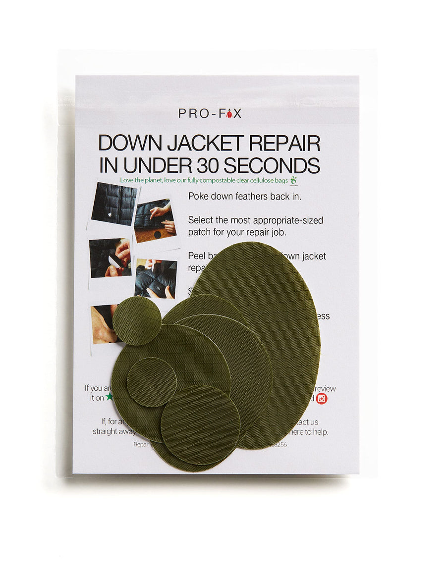 Pro-Fix Down Jacket Repair Patches Easy to Use, Pre-Cut, Self-Adhesive, Waterproof, Tear-Resistant Rip-Stop Nylon Fabric Patches for Jackets, Down Jacket Patches - Green Patches (Olive Green)