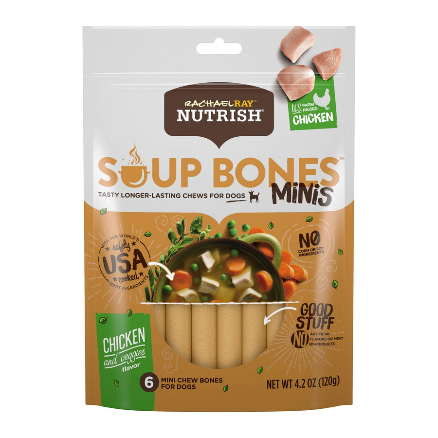 Rachael Ray Soup Bones Minis Dog Treats, Chicken & Veggies Flavor, 6 Bones (Pack of 8)