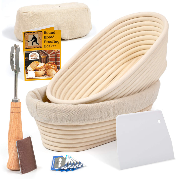 Bread Banneton Proofing Basket, Oval 10 Set of 2, Sourdough Bread Baking Supplies Starter Kit, Bread Making Tools, Bread Basket Gift Set