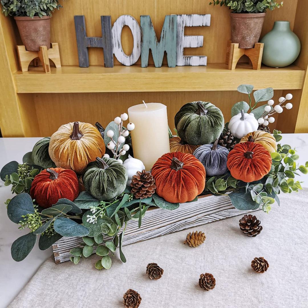16 Pcs Assorted Small Faux Rustic Harvest Velvet Pumpkins Decorative Rust Orange Gold Olive Gray Fabric Pumpkins Foam Pumpkins Farmhouse Fall Thanksgiving Halloween Table Centerpiece Decor