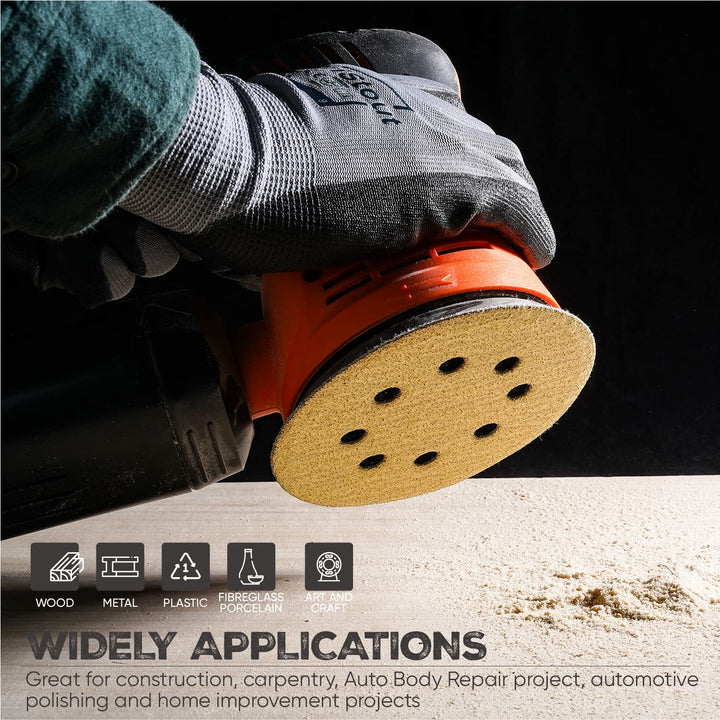 5 Inch Sanding Discs Hook and Loop, Assorted Grits 8 Hole Aluminum Oxide Sanding Discs for Random Orbital Sander - 100 Pack (60-800 Grit) by toolant