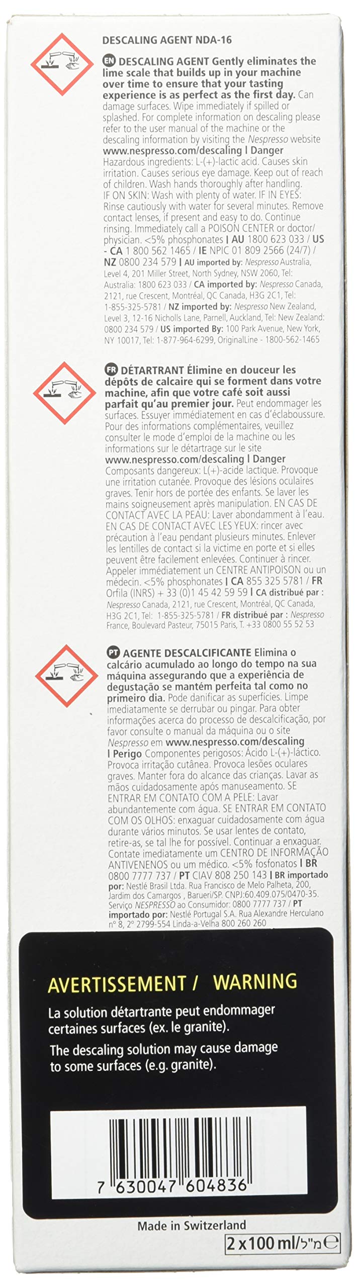 Nespresso Descaling Solution, Fits all Models, 2 Packet