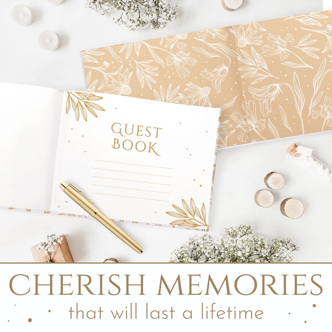 Beautiful Wedding Guest Book , Wedding Guestbook with Silver Pen , Guest Book Wedding with Gold Ribbon , Gold Guest Book , Wedding Guest with Gold Paper Edge , Wedding Book , Guestbook Wedding