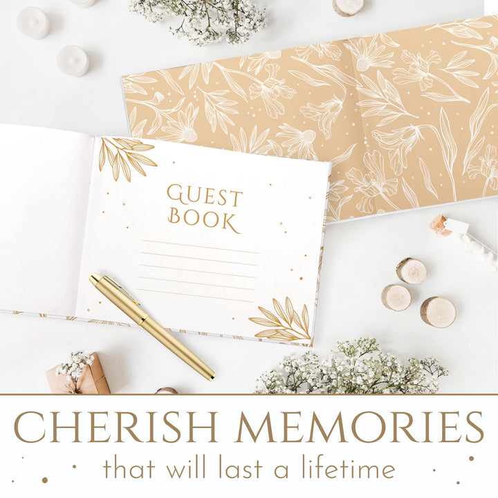 Beautiful Wedding Guest Book , Wedding Guestbook with Silver Pen , Guest Book Wedding with Gold Ribbon , Gold Guest Book , Wedding Guest with Gold Paper Edge , Wedding Book , Guestbook Wedding