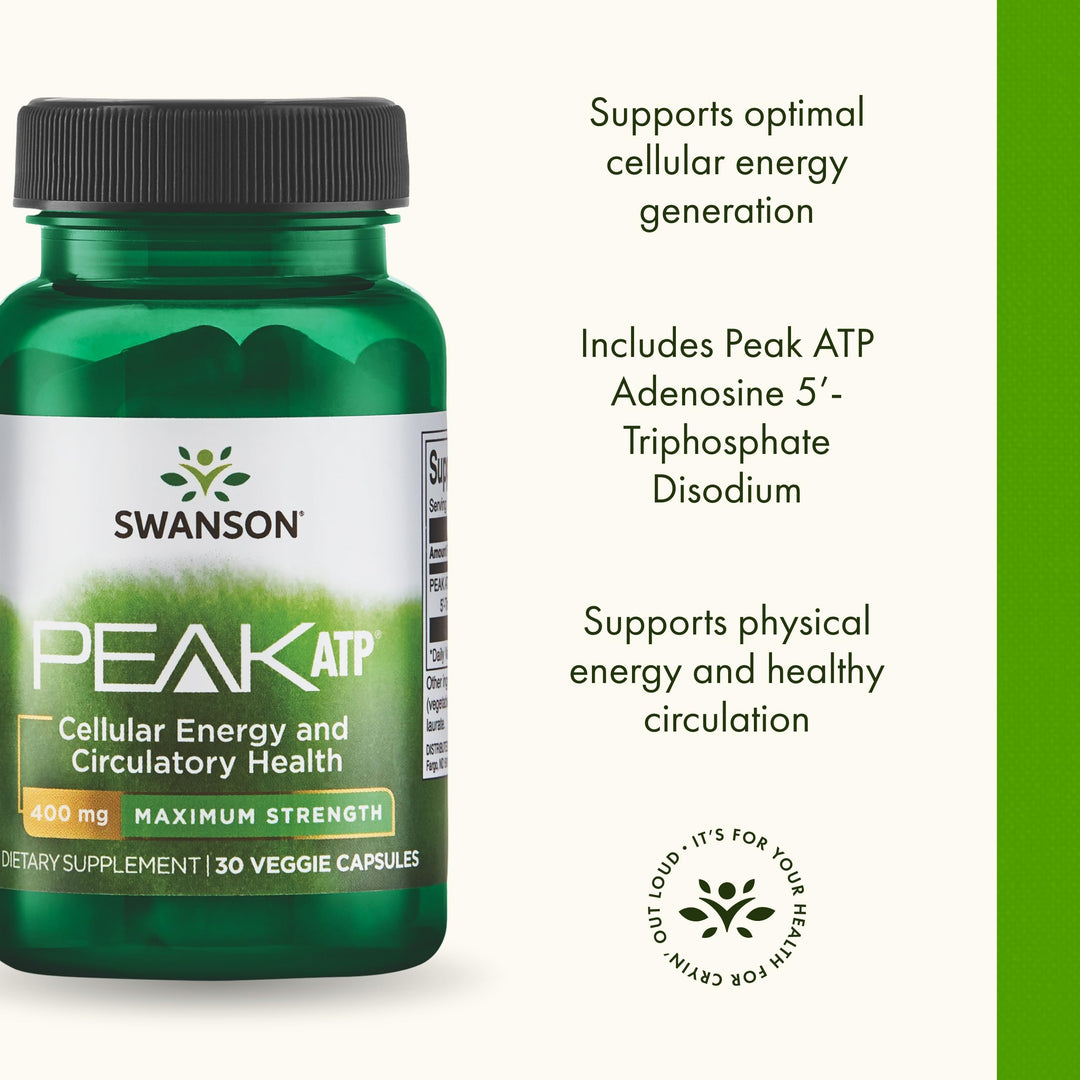 Maximum Strength Peak ATP-Natural Supplement Promoting Cellular Energy Support-Supports Physical Performance and Promotes Healthy Blood Flow Support-(30 Veggie Capsules, 400mg Each) 1 Pack