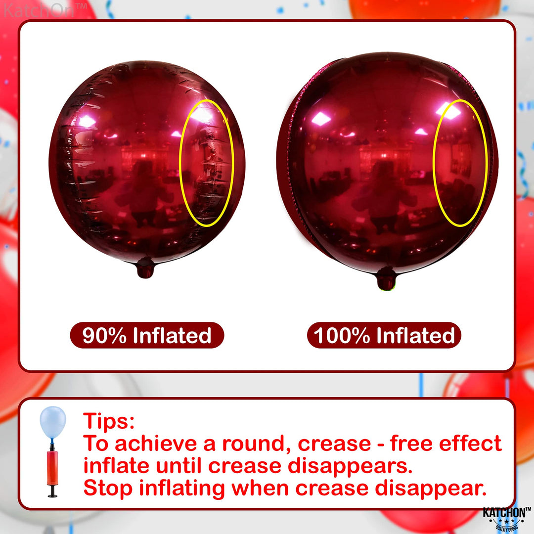 Big 22 Inch Dark Red Balloons - Pack of 6, Red Metallic Balloons | 360 Degree 4D Red Chrome Balloons | Mirror Finish Metallic Red Balloons, Valentines Day