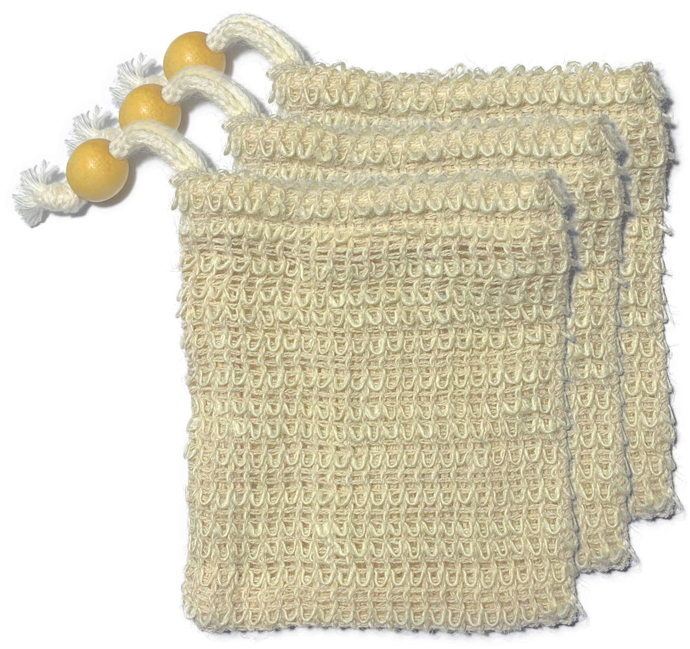 Natural Exfoliating Sisal Soap Saver Bag Pouch Holder for Shower Bath, Pack of 3