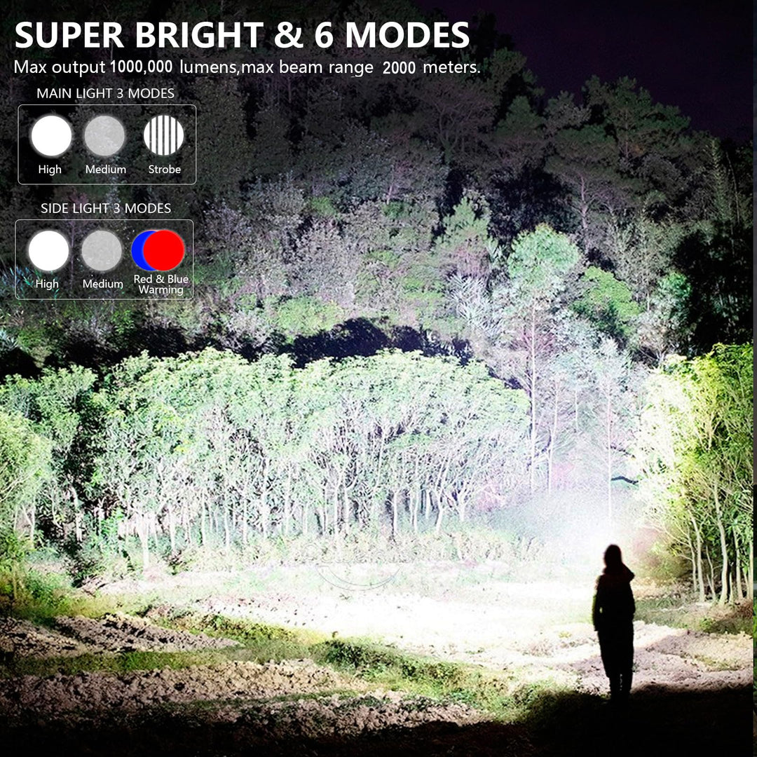 Rechargeable Spotlight, 1000,000 Lumens Handheld Hunting Flashlight Led Spot Light with Cob Light and Solar Panels, Lightweight and Super Bright Spotlight for Hunting Boating Camping