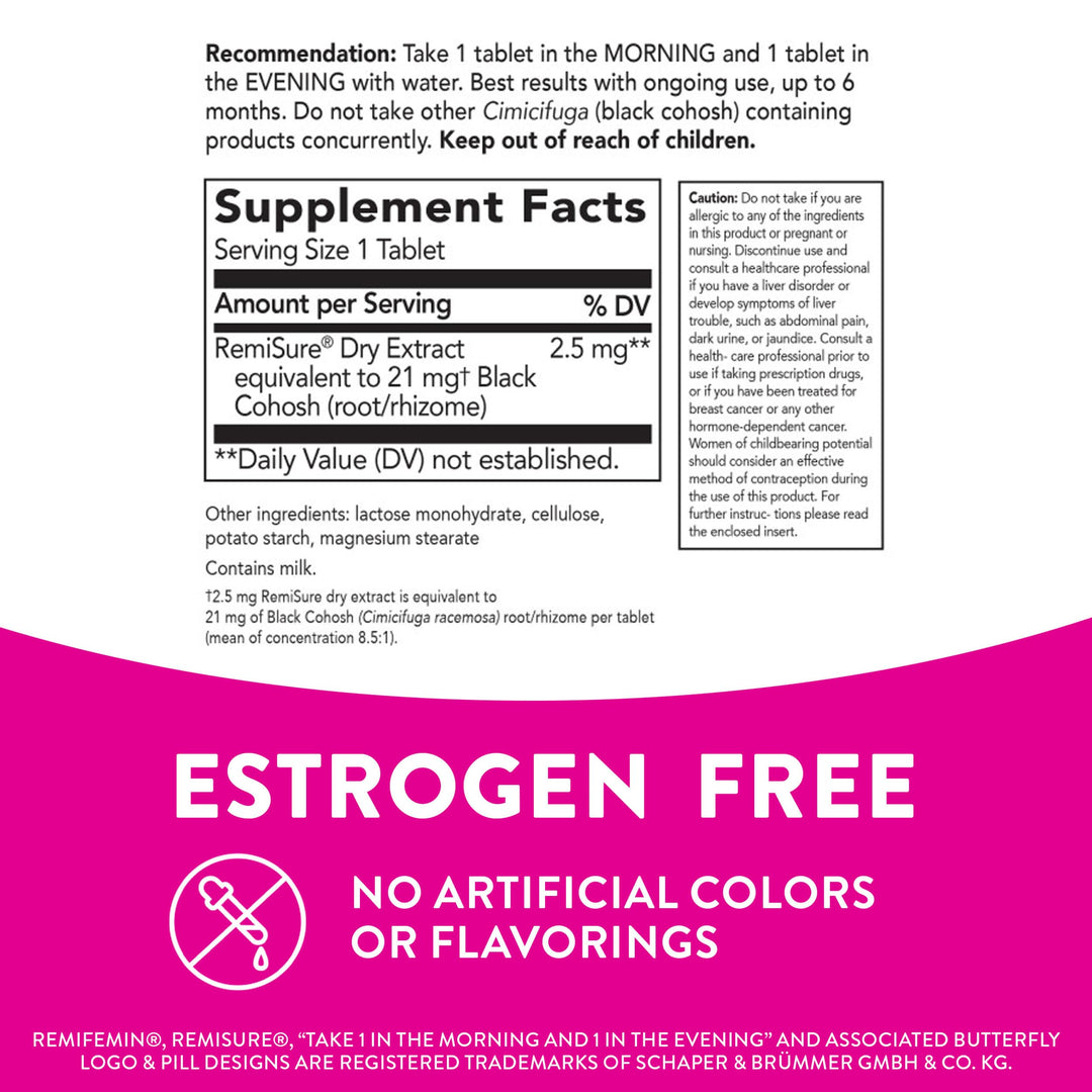 Remifemin Menopause Symptoms Relief - Clinically Proven Ingredients - Menopause Supplements - Black Cohosh - Estrogen-Free - Made in Germany - 60 Tablets