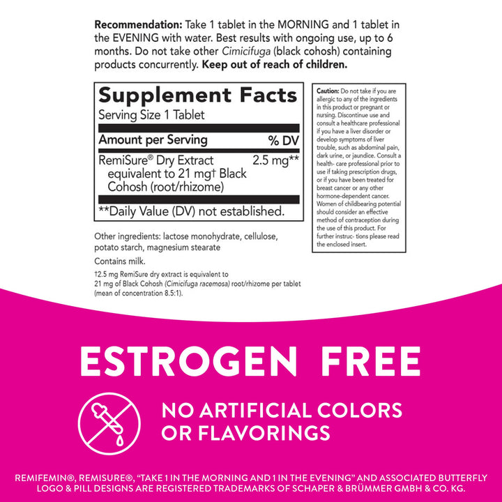 Remifemin Menopause Symptoms Relief - Clinically Proven Ingredients - Menopause Supplements - Black Cohosh - Estrogen-Free - Made in Germany - 60 Tablets