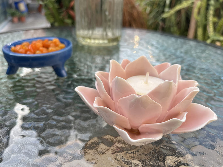 Pretty Home Ceramic Lotus Candle holder Handmade Petals