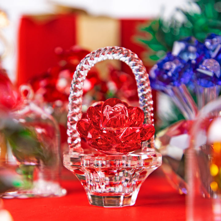 H&amp;D HYALINE &amp; DORA Crystal Red Rose Flower Basket Crystal Collectible Figurines Ornaments for Home Decor Table Centerpiece