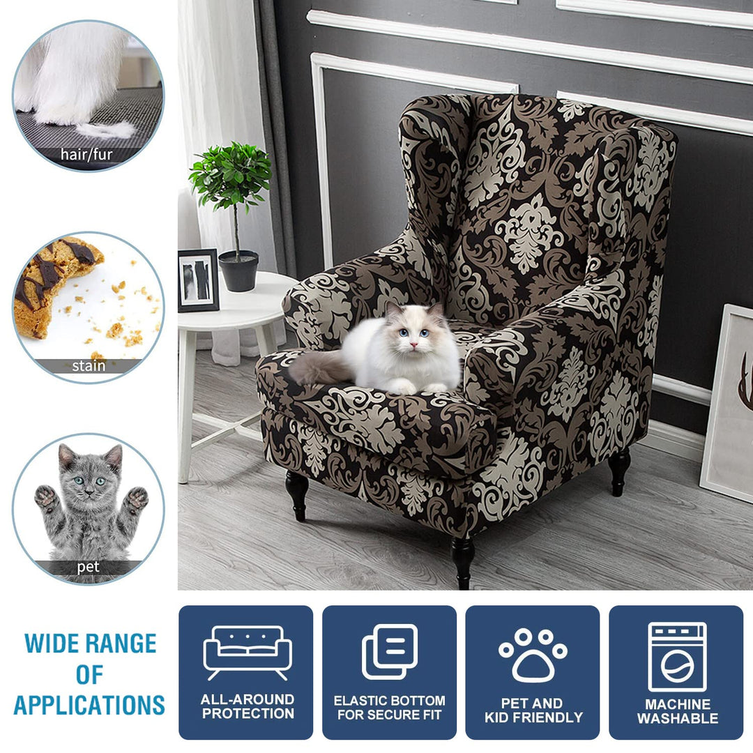 Wing Chair Slipcovers 2 Pieces Stretch Spandex Wingback