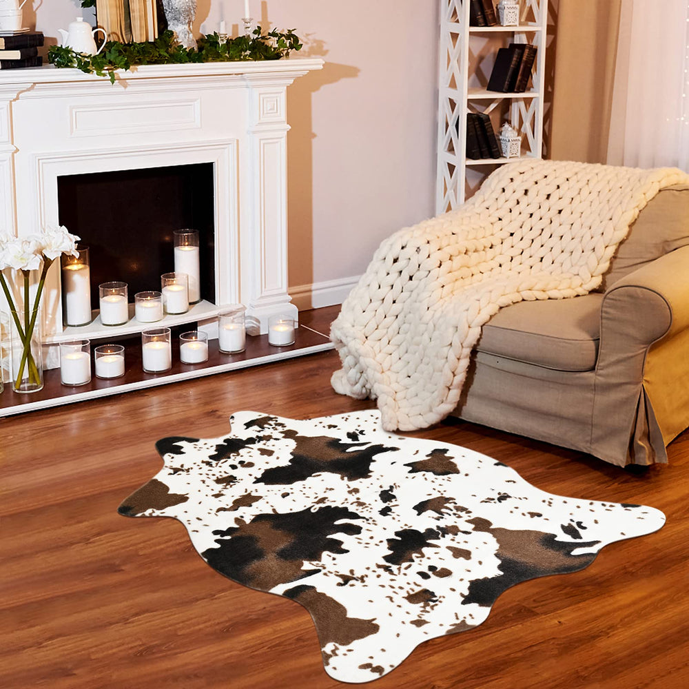 Cow Print Rug Faux Cowhide Area Carpet Animal Print Mat for Living Room Bedroom Non-Slip 3.6x2.5FT (110cmx75cm)