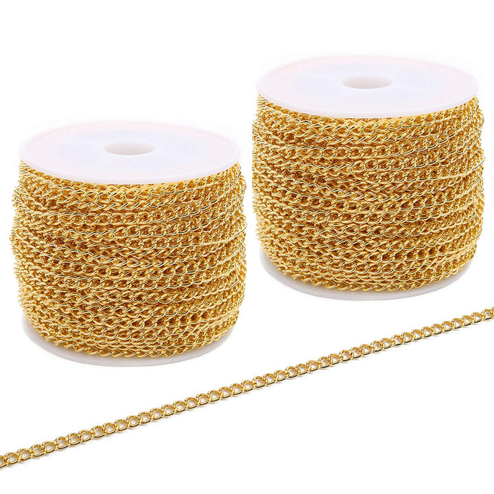 60 Feets /20 Yards Metal Gold Link Chains, Iron Bulk Curb Chain for DIY Craft Jewelry Chain Making, 2 Rolls x 10 Yards (Gold)