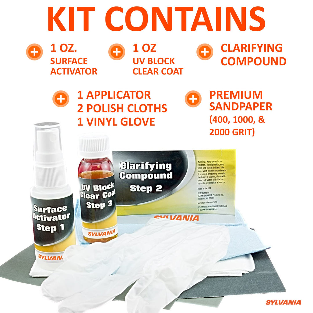 - Headlight Restoration Kit - 3 Easy Steps to Restore Sun Damaged Headlights with Exclusive UV Block Clear Coat, Light Output and Beam Pattern Restored, Long Lasting Protection